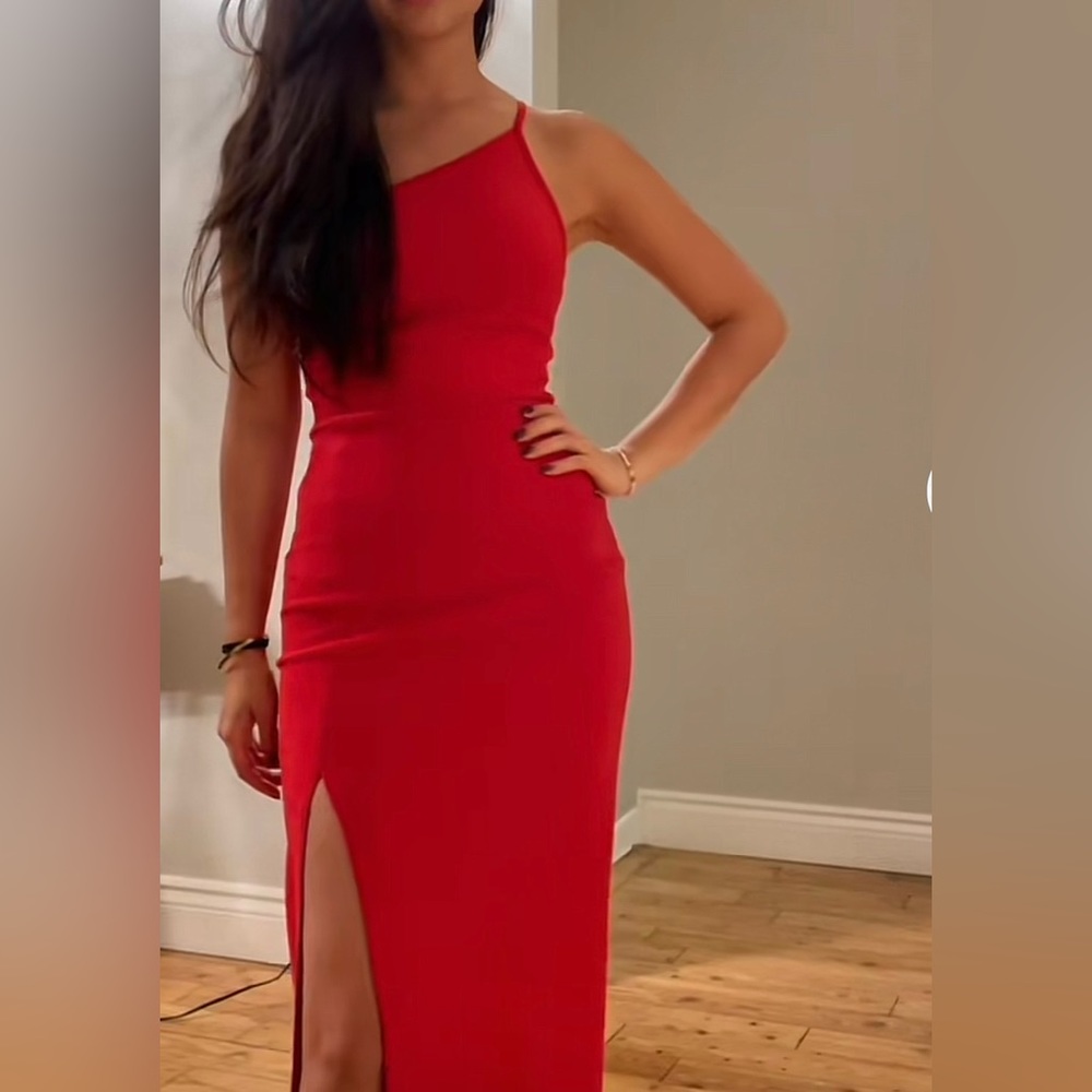 formal midi red Abercrombie one shoulder dress. Size small, petite